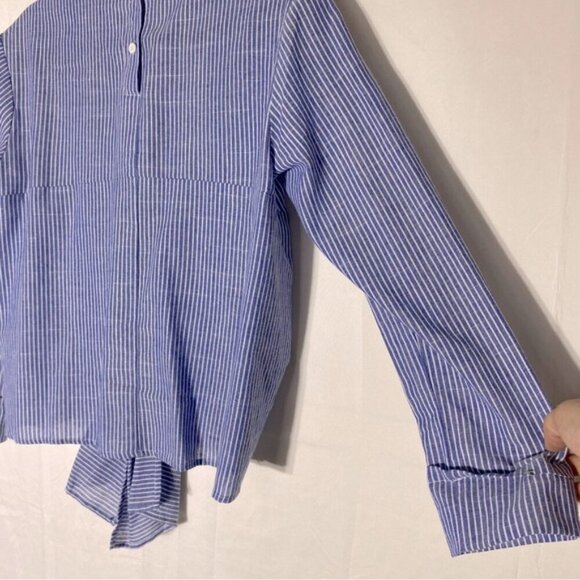 Love+Harmony Blue White Striped Cotton Embroidered Eyelet Tie Front Blouse S - Picture 9 of 14